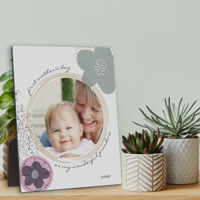 Pop Art Flower Blue Grey Editable Occasion Photo P Plaque (Creator Uploaded)