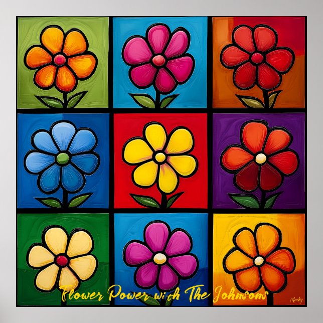 Pop Art Flower Grid Colourful Wall Art (Front)