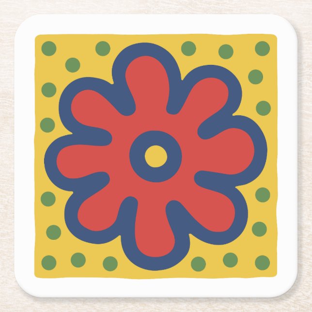 Pop Art Flower Square Paper Coaster (Front)