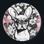 Pop Art Flowers and French Bulldog Large Clock<br><div class="desc">Pop Art Flowers and French Bulldog</div>