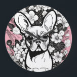 Pop Art Flowers and French Bulldog Large Clock<br><div class="desc">Pop Art Flowers and French Bulldog</div>