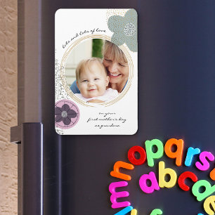 Pop Art Flowers and Splatter Pink Green Photo Magnet