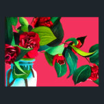 Pop Art flowers original watercolor red flowers Poster<br><div class="desc">A pop art inspired poster print with lovely floral design from an original watercolour art painting of red camellia flowers with green foliage by artist Sacha Grossel. These flowers are colourful, vibrant and bright and this floral art colourful botanical design would look beautiful in any environment. A brightly coloured original...</div>