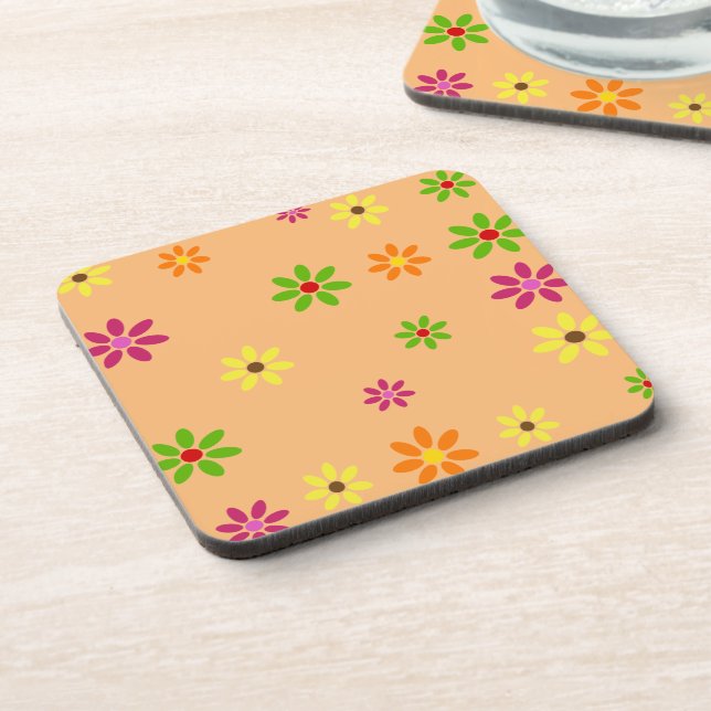 Pop Art Flowers seamless pattern + your ideas Coaster (Left Side)