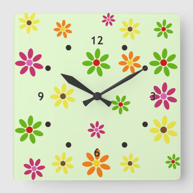 Pop Art Flowers seamless pattern + your ideas Square Wall Clock (Front)