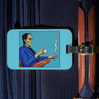 Pop Art Frankenstein Monster Drinking Tea Halftone Luggage Tag