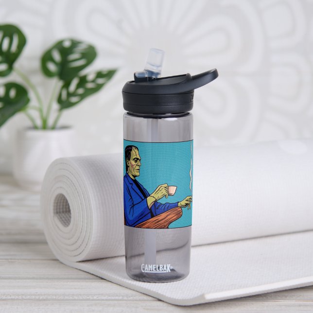 Pop Art Frankenstein Monster Drinking Tea Halftone Water Bottle (Yoga (Rotated))