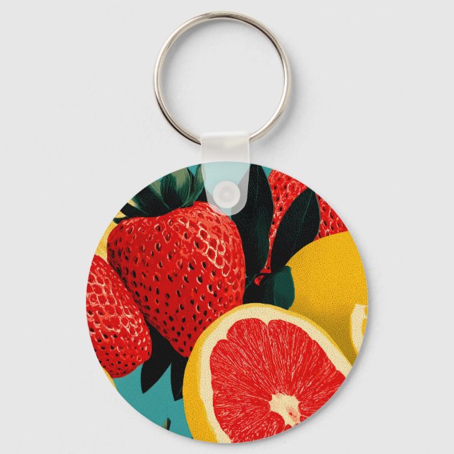 Pop Art Fruit Collage Illustration Key Ring (Front)