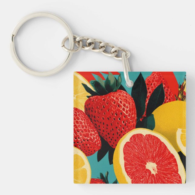Pop Art Fruit Collage Illustration Key Ring (Front)