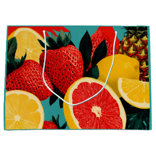 Pop Art Fruit Collage Illustration Large Gift Bag