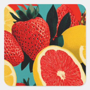 Pop Art Fruit Collage Illustration Square Sticker
