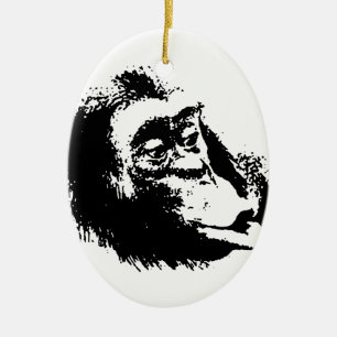 Pop Art Funny Chimpanzee Ceramic Ornament