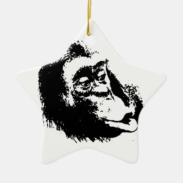 Pop Art Funny Chimpanzee Ceramic Ornament (Front)