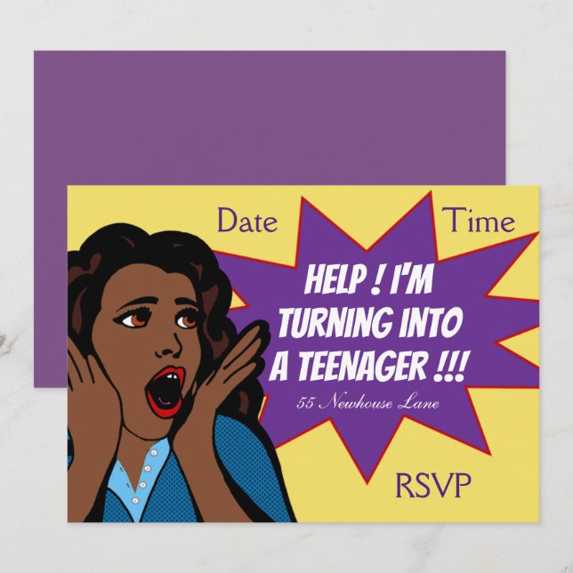 Pop Art funny teenage girl Party Invitation (Front/Back)