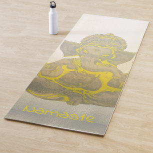 Pop Art Ganesh Hindu Namaste Golden Elephants Yoga Mat