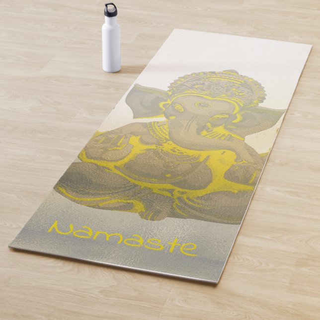 Pop Art Ganesh Hindu Namaste Golden Elephants Yoga Mat (In Situ)