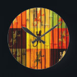 Pop Art Geckos on bamboo wall Art Design Round Clock<br><div class="desc">Pop Art Geckos on Bamboo Wall Art Design</div>