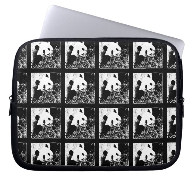 Pop Art Giant Panda Black and White Computer Laptop Sleeve (Front)
