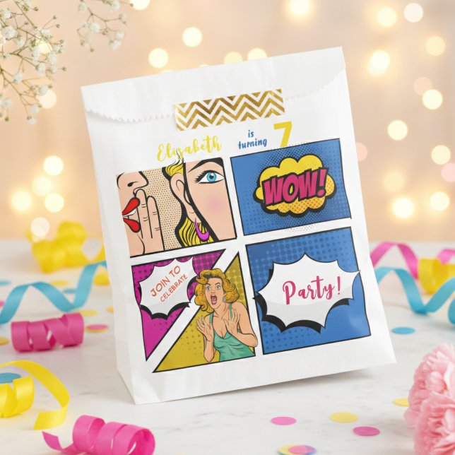 Pop art girl comic birthday favour bag (Creator Uploaded)