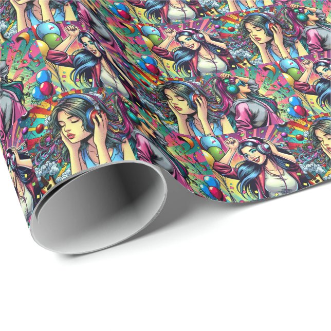 Pop Art Girl Dancing Birthday Personalised Wrapping Paper (Roll Corner)
