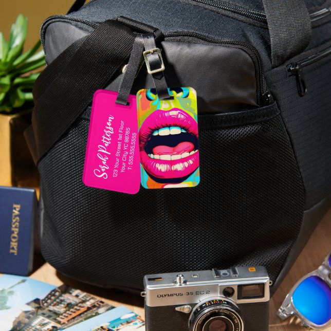 Pop Art Girl Lips  Luggage Tag (Front & Back)
