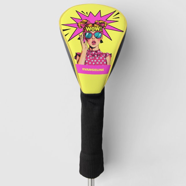 Pop Art Girl Pink Yellow Golf Head Cover (Front)
