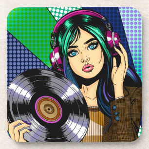 Pop Art Girl with Record Coaster