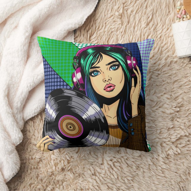 Pop Art Girl with Record Cushion (Blanket)