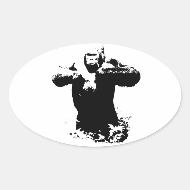 Pop Art Gorilla Beating Chest Oval Sticker (Front)