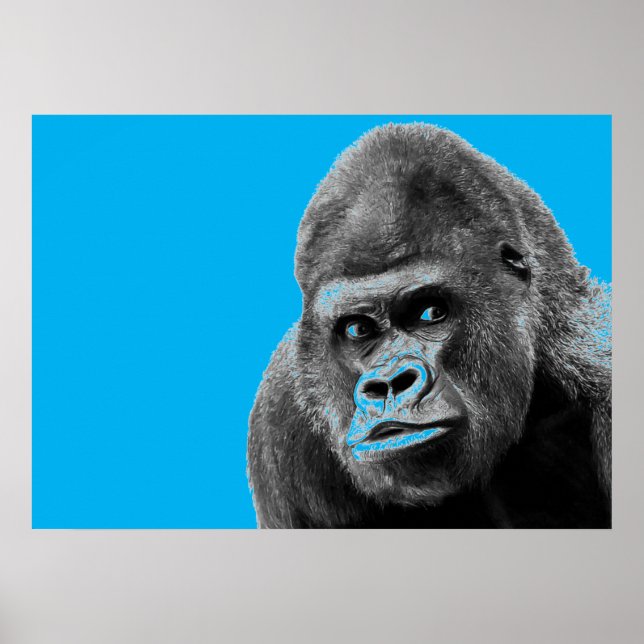 Pop Art Gorilla Blue Grey Poster (Front)