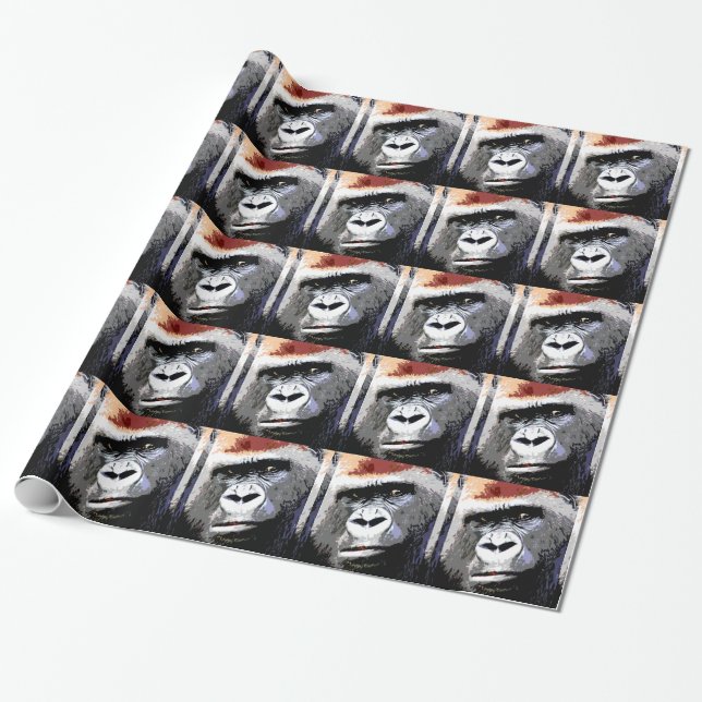 Pop Art Gorilla Faces Christmas Wrapping Paper (Unrolled)