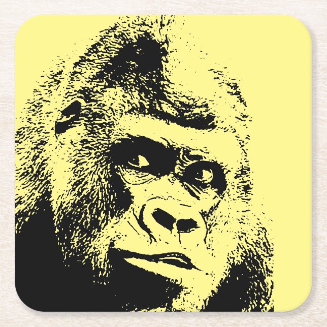 Pop Art Gorilla Square Paper Coaster (Front)