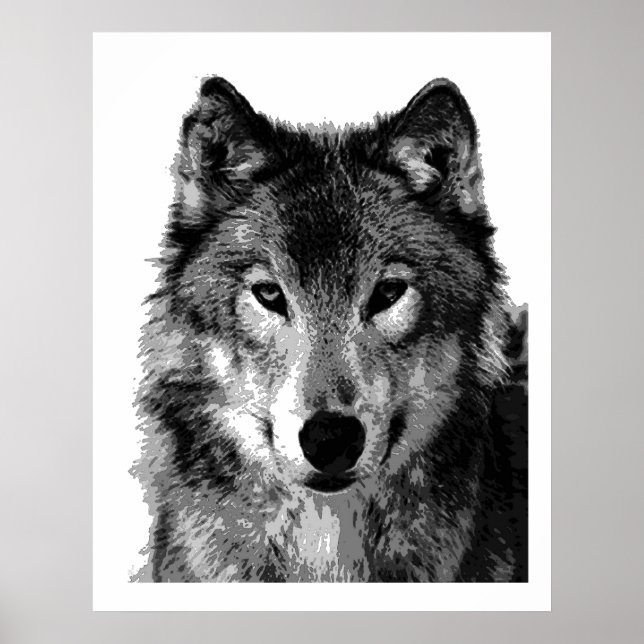 Pop Art Gray Wolf Face Poster Print (Front)