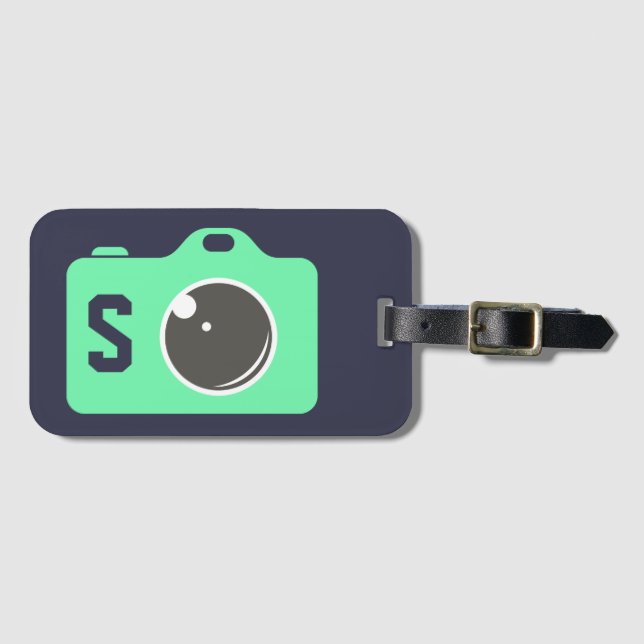 Pop Art Green Camera Blue Monogram Luggage Tag (Front Horizontal)