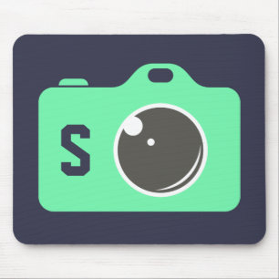 Pop Art Green Camera Blue Monogram Mouse Pad