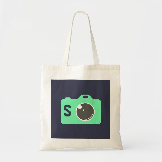 Pop Art Green Camera Blue Monogram Tote Bag (Front)
