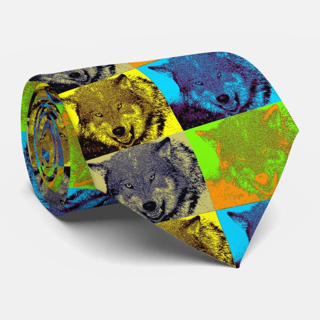 Pop Art Grey Wolf Tie (Rolled)