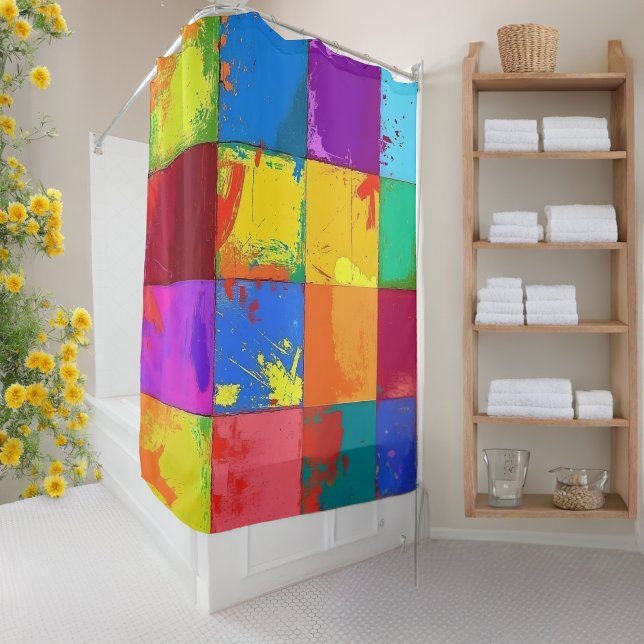 Pop Art grunge Colour Blocks Shower Curtain (Creator Uploaded)