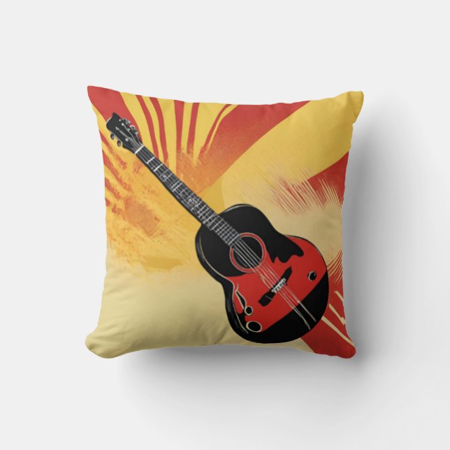 Pop Art Guitar Painting Illustration Vintage Retro Cushion (Front)
