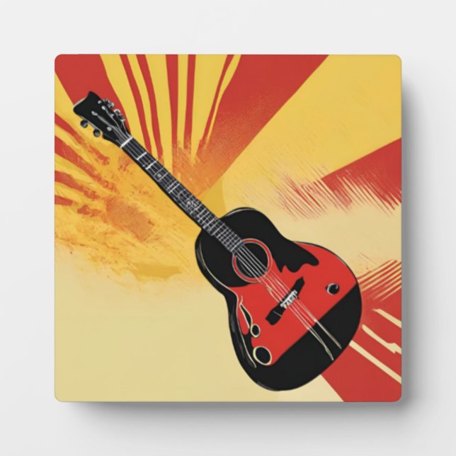 Pop Art Guitar Painting Illustration Vintage Retro Plaque (Front)