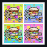 Pop Art HAMBURGER POSTERS - PRINTS<br><div class="desc">Pop Art HAMBURGER with FRIES. A classic pop art style graphic of the All American Burger & French Fries - A sesame seed bun and pickle chips as sides! Retro and fun, perfect for restaurants, diners and the home kitchen. Nothing is as much a part of American pop culture as...</div>