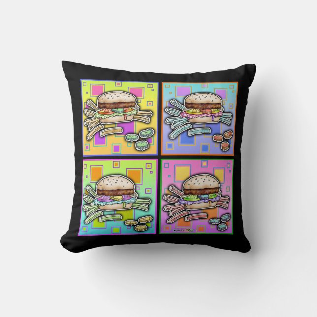 Pop Art HAMBURGER Reversible THROW PILLOW (Front)