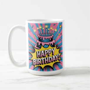Pop Art Happy Birthday Cake Coffee Mug
