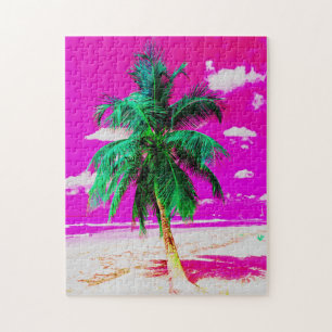 Pop Art Hawaii Island Travel Beach Palm Tree Jigsaw Puzzle