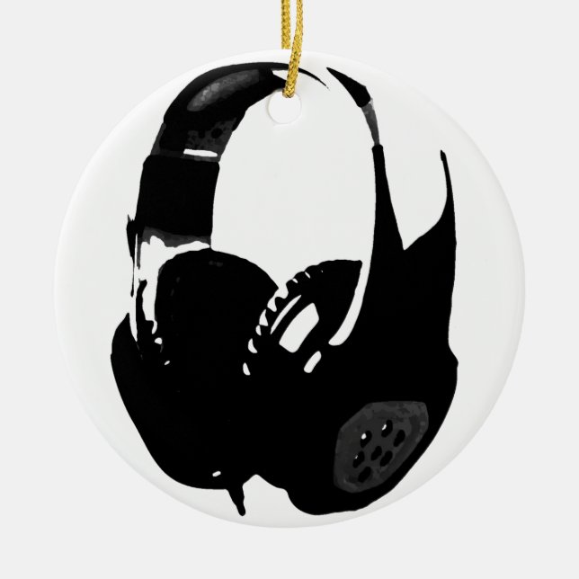 Pop Art Headphone Ceramic Ornament (Front)