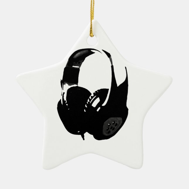 Pop Art Headphone Ceramic Tree Decoration (Front)
