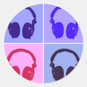 Pop Art Headphones Classic Round Sticker