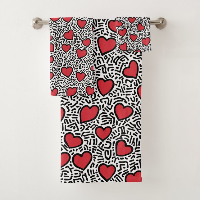 Pop Art Heart Pattern Bath Towel Set (Insitu)