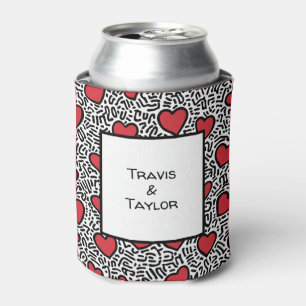 Pop Art Heart Pattern Can Cooler