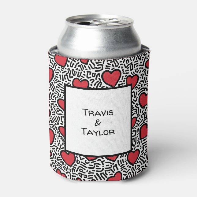 Pop Art Heart Pattern Can Cooler (Can Front)